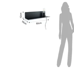 Magic shelf lampada mensola applique in metallo nero opaco luce con magnete 50x16 h12 cm