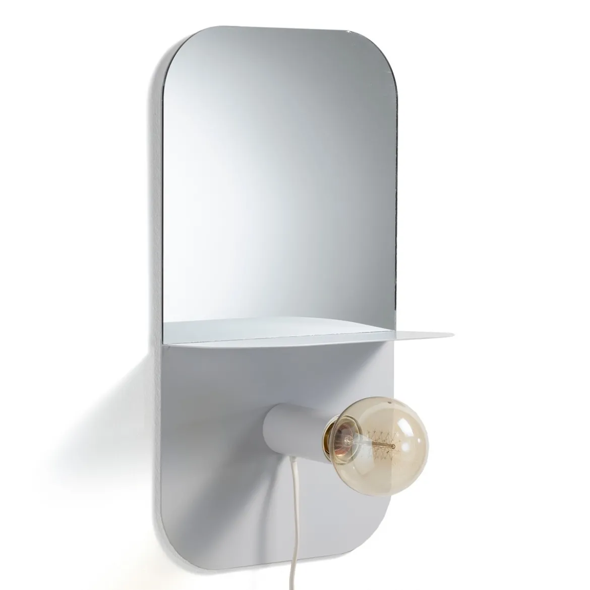 Magic shelf lampada mensola specchio comodino in metallo bianco opaco con luce con magnete