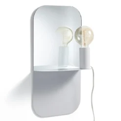 Magic shelf lampada mensola specchio comodino in metallo bianco opaco con luce con magnete