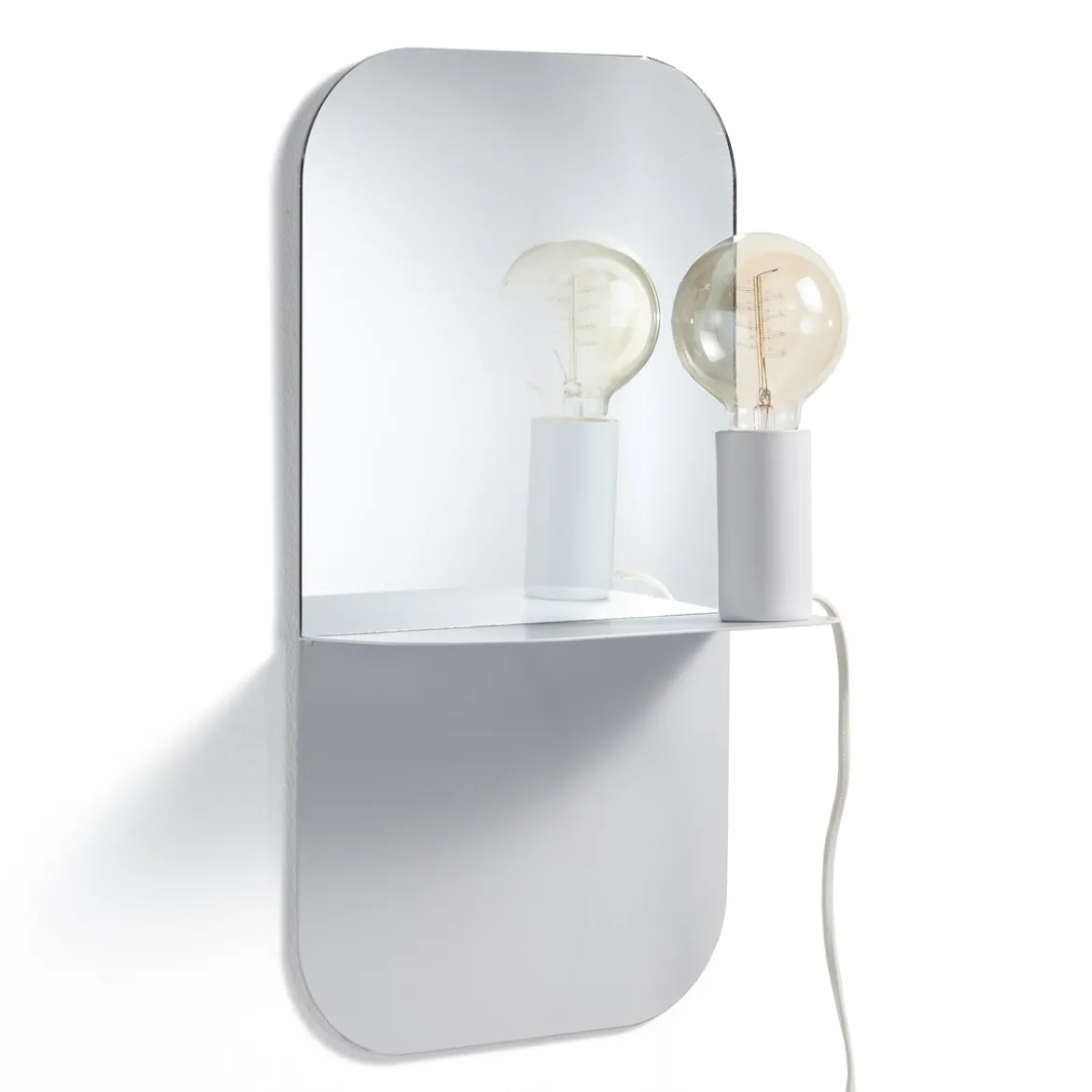 Magic shelf lampada mensola specchio comodino in metallo bianco opaco con luce con magnete