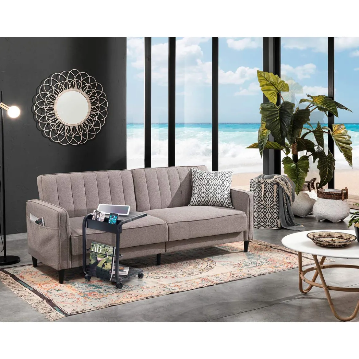 Magiko carrello multifunzionale in acciaio piani finitura legno grigio scuro 32x38.5 h55 cm