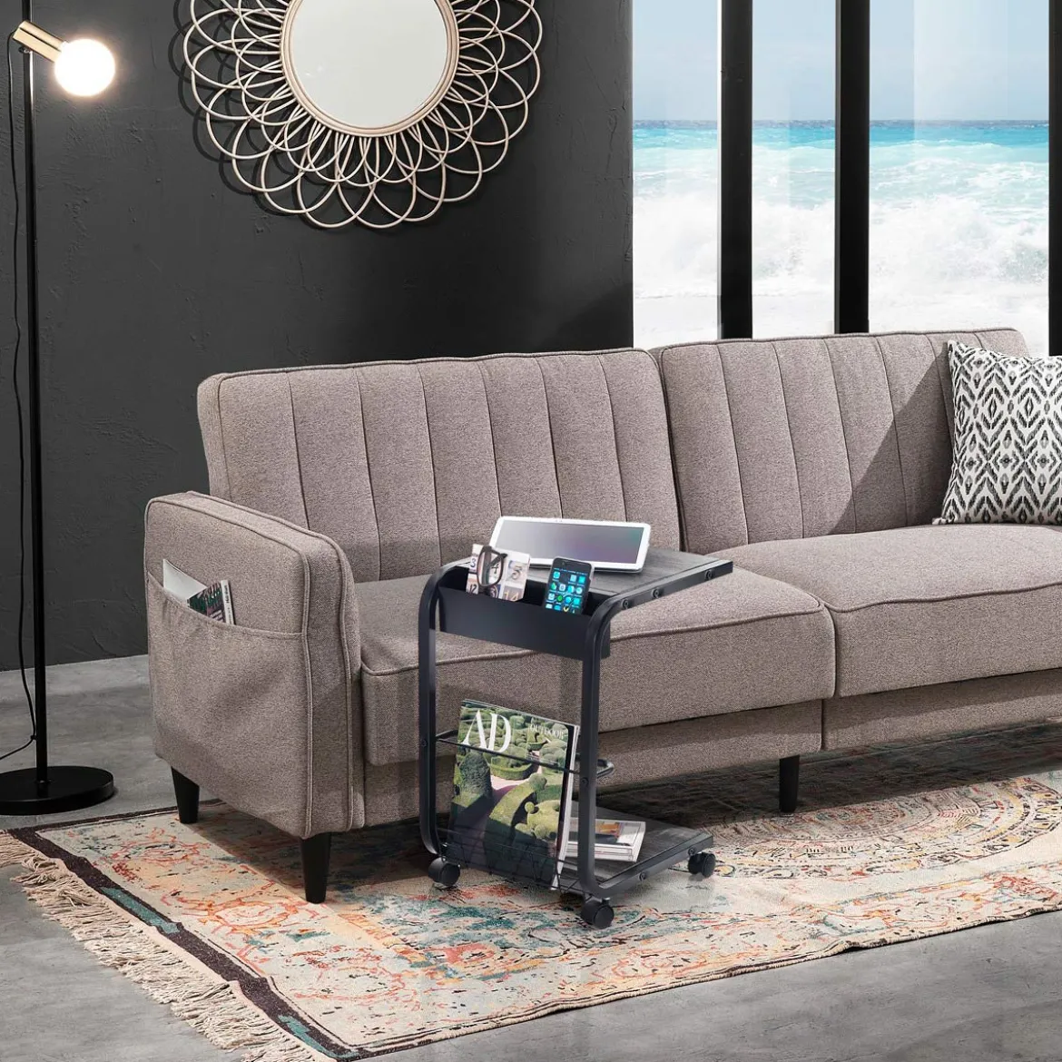 Magiko carrello multifunzionale in acciaio piani finitura legno grigio scuro 32x38.5 h55 cm