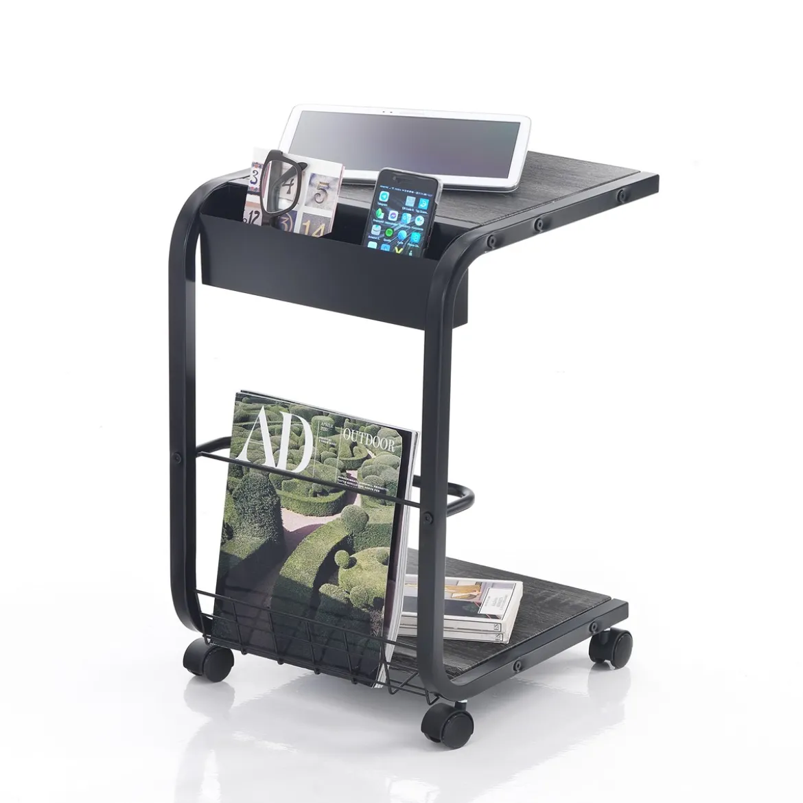 Magiko carrello multifunzionale in acciaio piani finitura legno grigio scuro 32x38.5 h55 cm