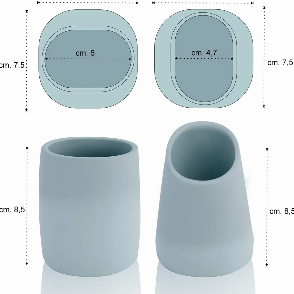Maia bicchiere portaspazzolini in poliresina azzurra 7.5x7.5 h8.5 cm