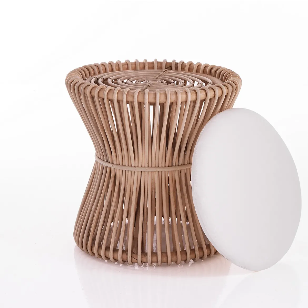 Mamo omar sgabello in rattan e cotone bianco d45xh48 cm
