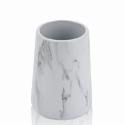 Marble b bicchiere portaspazzolini ceramica effetto marmo bianco opaco d8.3 h12 cm