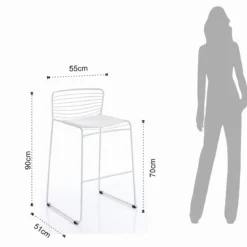 Martha white sgabello da interno / esterno in tessuto e acciaio bianco 55x51xh90 cm