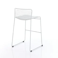 Martha white sgabello da interno / esterno in tessuto e acciaio bianco 55x51xh90 cm