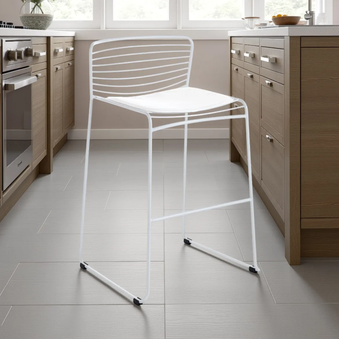 Martha white sgabello da interno / esterno in tessuto e acciaio bianco 55x51xh90 cm