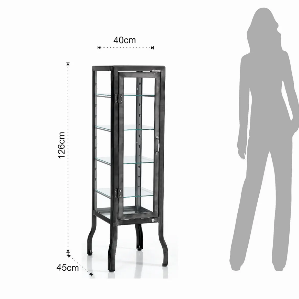 Mash vetrina 1 anta produzione dulton in acciaio con protezione trasparente finitura lucido l40 p45 h126 cm