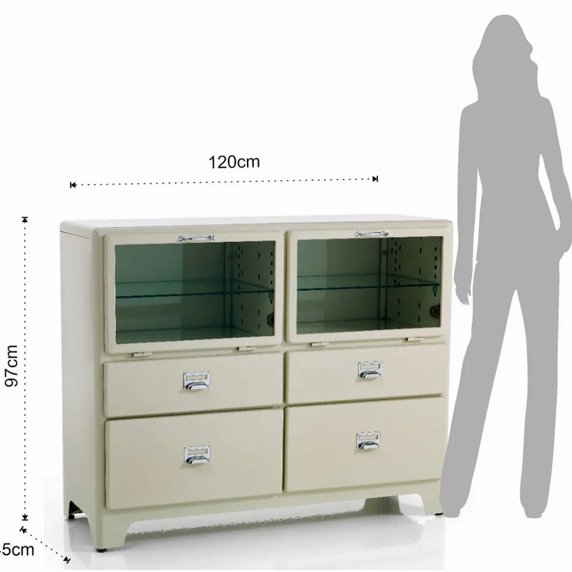 Mash white mobile 2 ante 4 cassetti produzione dulton in acciaio laccato di colore avorio lucido l120 p45 h97 cm