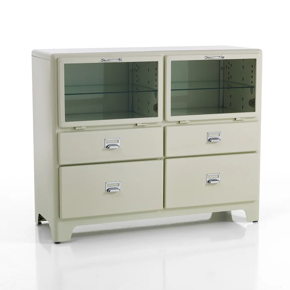 Mash white mobile 2 ante 4 cassetti produzione dulton in acciaio laccato di colore avorio lucido l120 p45 h97 cm