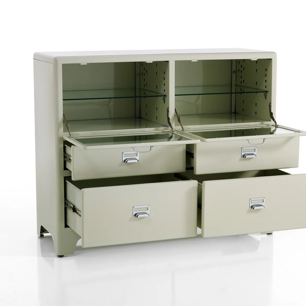 Mash white mobile 2 ante 4 cassetti produzione dulton in acciaio laccato di colore avorio lucido l120 p45 h97 cm
