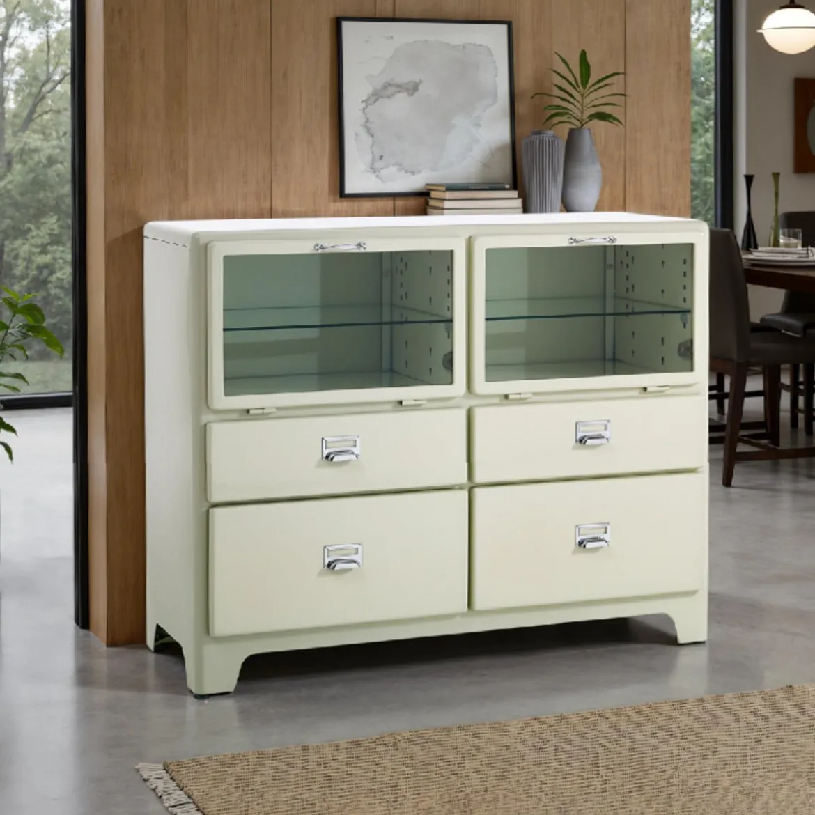 Mash white mobile 2 ante 4 cassetti produzione dulton in acciaio laccato di colore avorio lucido l120 p45 h97 cm