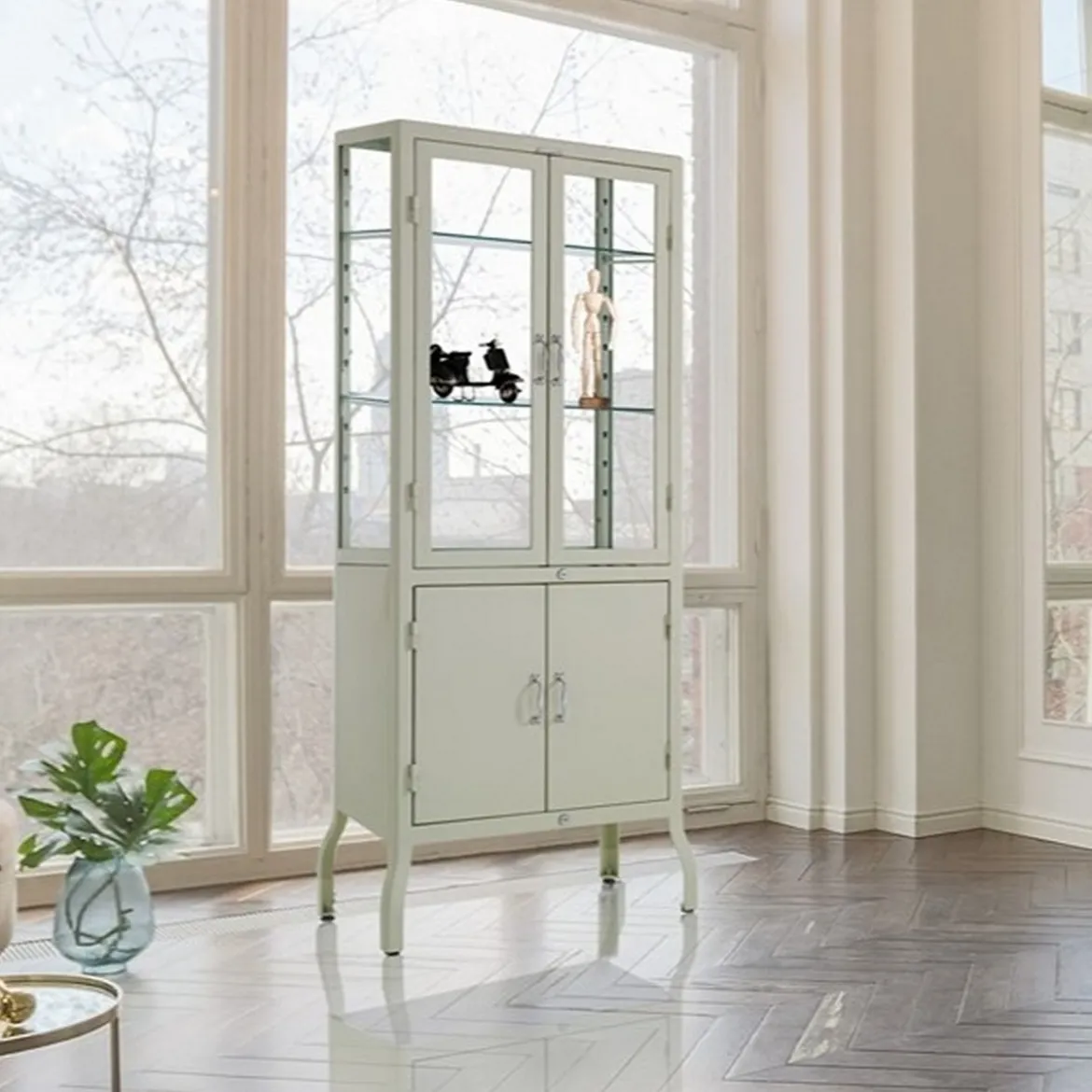 Mash white vetrina alta 4 anta produzione dulton in acciaio laccato di colore avorio lucido l72 p45 h171 cm