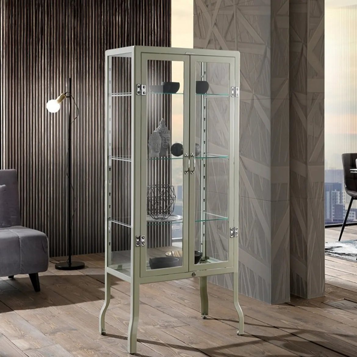 Mash white vetrina alta 2 ante produzione dulton in acciaio laccato di colore avorio lucido l70 p45 h161 cm