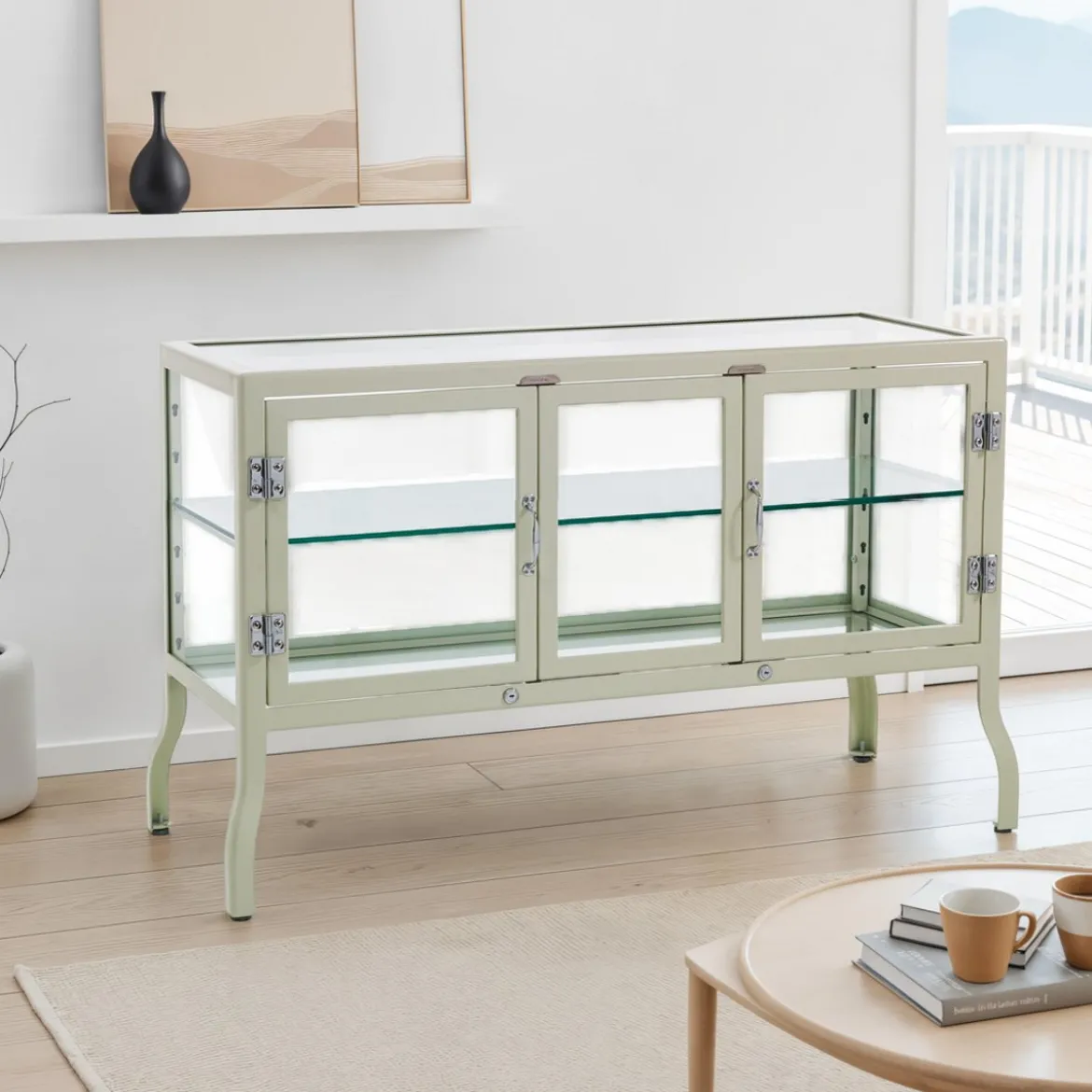 Mash white vetrina 3 ante produzione dulton in acciaio laccato di colore avorio lucido l125 p50 h76 cm