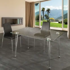 Matra Tavolo Scrivania in Vetro Temprato trasparente con gambe in Metallo Cromato, 130 x 80 x h 75 cm