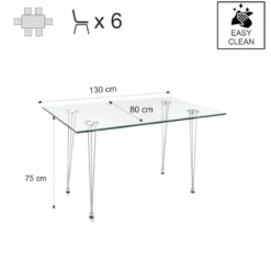 Matra Tavolo Scrivania in Vetro Temprato trasparente con gambe in Metallo Cromato, 130 x 80 x h 75 cm