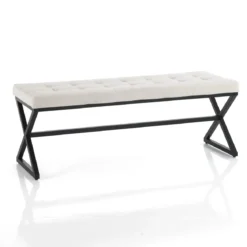 Maxim evo panca in tessuto écru e struttura in metallo nero opaco h45 l122 p42 cm