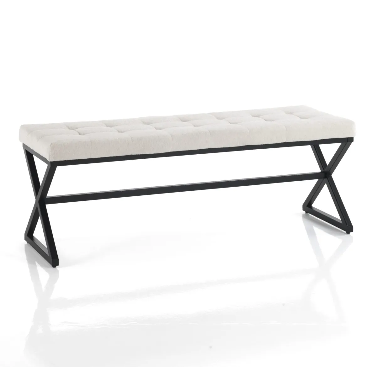Maxim evo panca in tessuto écru e struttura in metallo nero opaco h45 l122 p42 cm