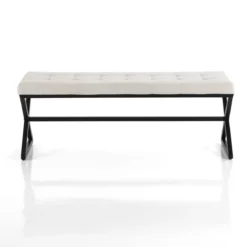 Maxim evo panca in tessuto écru e struttura in metallo nero opaco h45 l122 p42 cm