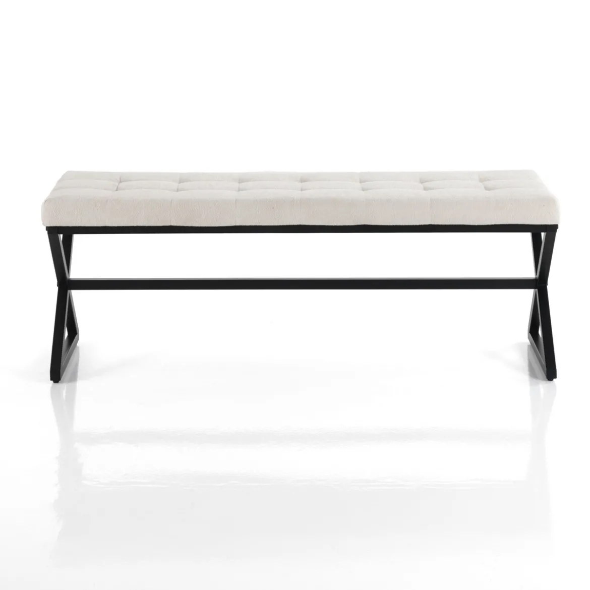 Maxim evo panca in tessuto écru e struttura in metallo nero opaco h45 l122 p42 cm