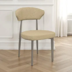 Melania Beige Platinum sedia imbottita tessuto beige struttura metallo platino opaco h81 l48 p57 seduta h47