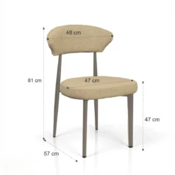 Melania Beige Platinum sedia imbottita tessuto beige struttura metallo platino opaco h81 l48 p57 seduta h47