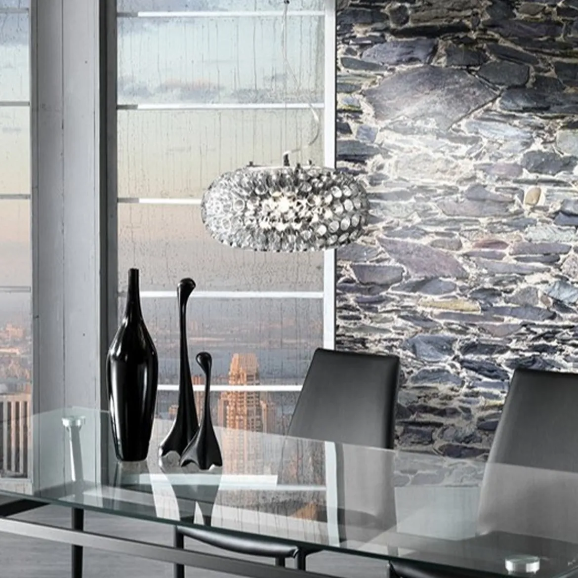 Meteora lampadario in metallo cromato filo regolabile d38 h20 cm
