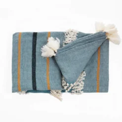 Methi-a plaid 100% cotone decorato grigio azzurro 220x150 cm