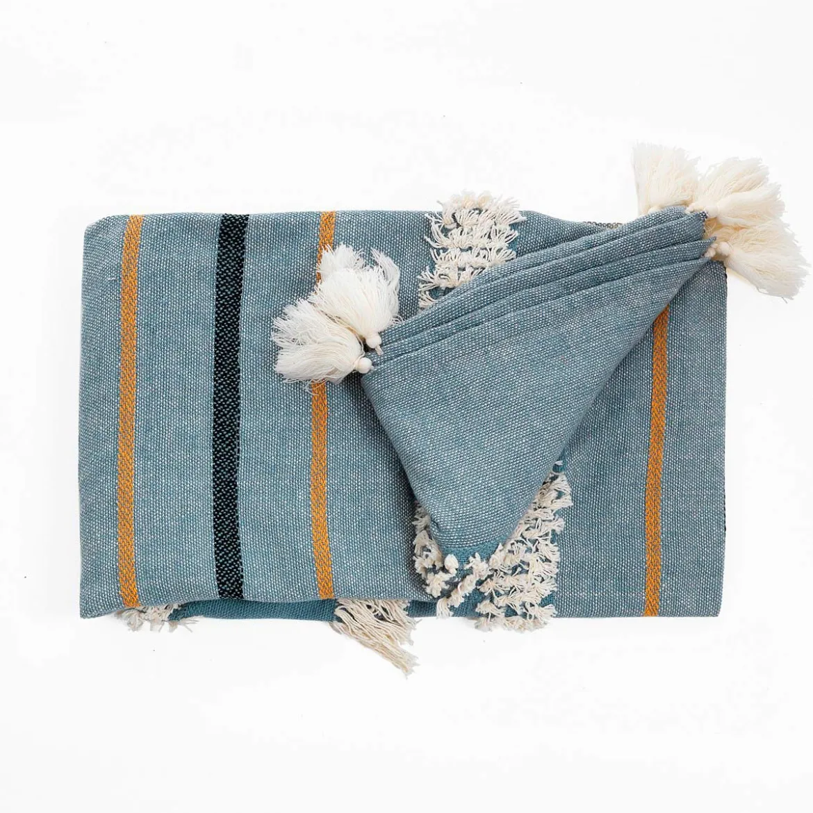 Methi-a plaid 100% cotone decorato grigio azzurro 220x150 cm