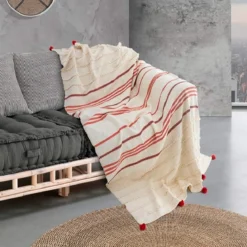 Methi-b plaid 100% cotone bianco decorato con nappe 220x150 cm