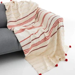Methi-b plaid 100% cotone bianco decorato con nappe 220x150 cm