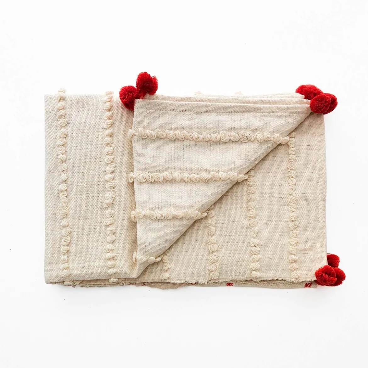 Methi-b plaid 100% cotone bianco decorato con nappe 220x150 cm