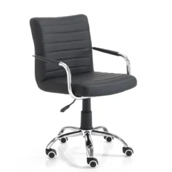 Milko black sedia da ufficio regolabile e girevole in pelle sintetica nera con ruote 52x56 h82/92 cm