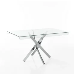 Mill 140 Tavolo / Scrivania in Vetro Temprato trasparente con gambe in Acciaio Cromato, 140 x 80 X H 76 cm