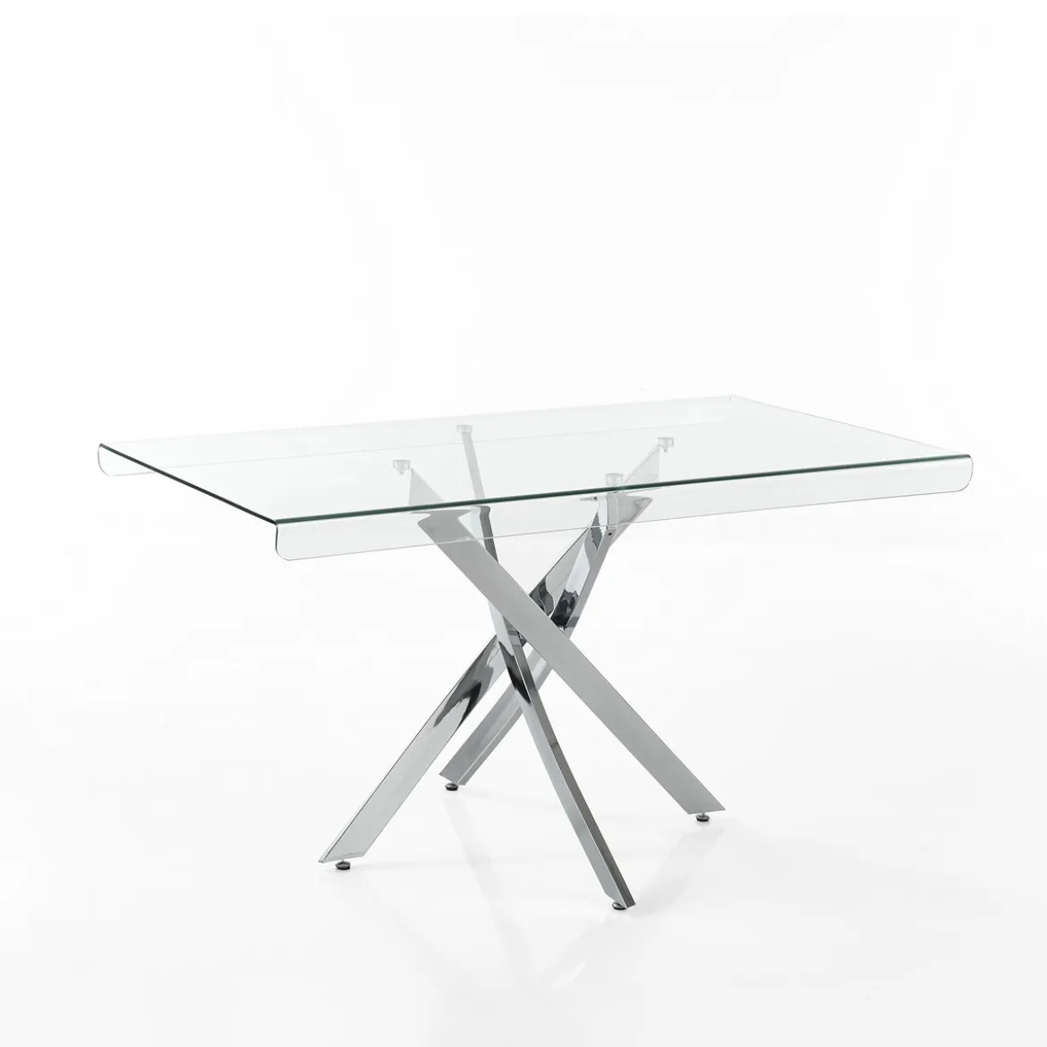 Mill 140 Tavolo / Scrivania in Vetro Temprato trasparente con gambe in Acciaio Cromato, 140 x 80 X H 76 cm