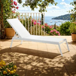 Milos lettino da mare in alluminio bianco opaco e tessuto textilene bianco 56x200xh35 cm