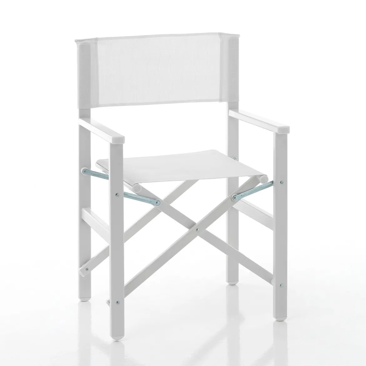 Milos sedia pieghevole regista in alluminio bianco opaco e tessuto textilene bianco 55x46xh88 cm