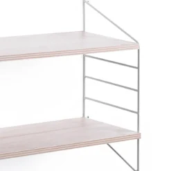 Mi-ti-ka big mensola da parete bianco lucido ripiani finitura rovere 120x16xh36 cm