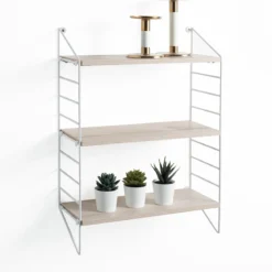Mi-ti-ka mensola da parete bianco lucido ripiani finitura rovere 40x16xh56 cm