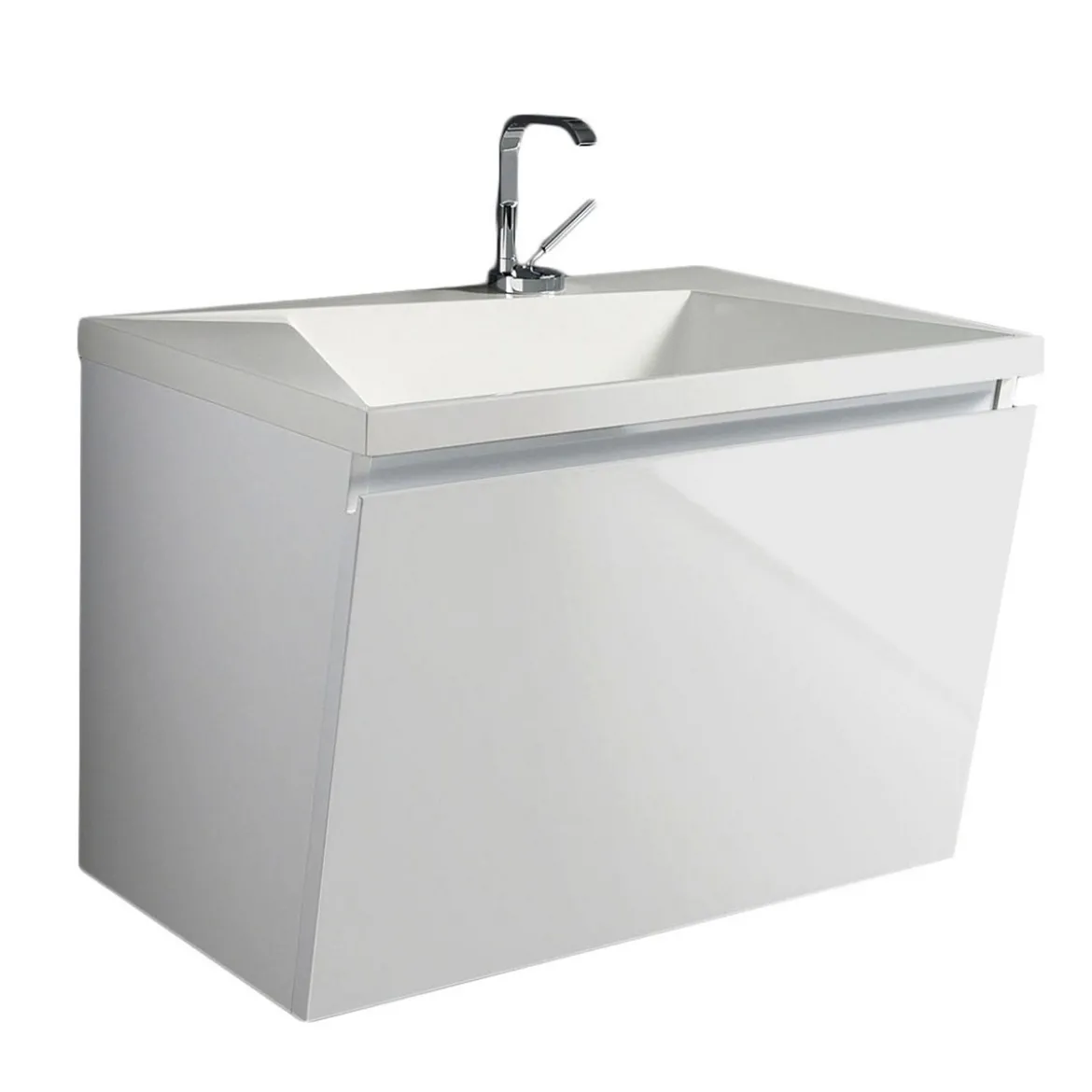 Mobile bagno con base 60 lavello bianco sospesa mdf laccato bianco lucido con lavello e cestone 60x42xh43 cm