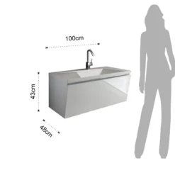 Mobile bagno con base 100 sospesa lavello bianco lucido con lavello e cestone 100x48xh43 cm