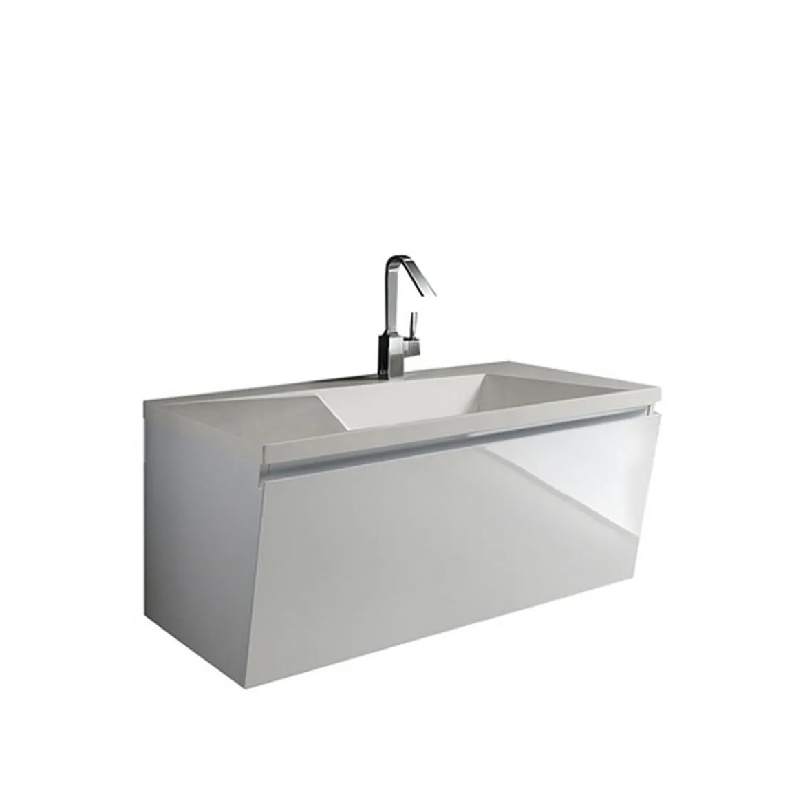 Mobile bagno con base 100 sospesa lavello bianco lucido con lavello e cestone 100x48xh43 cm