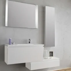Mobile bagno con base 100 sospesa lavello bianco lucido con lavello e cestone 100x48xh43 cm