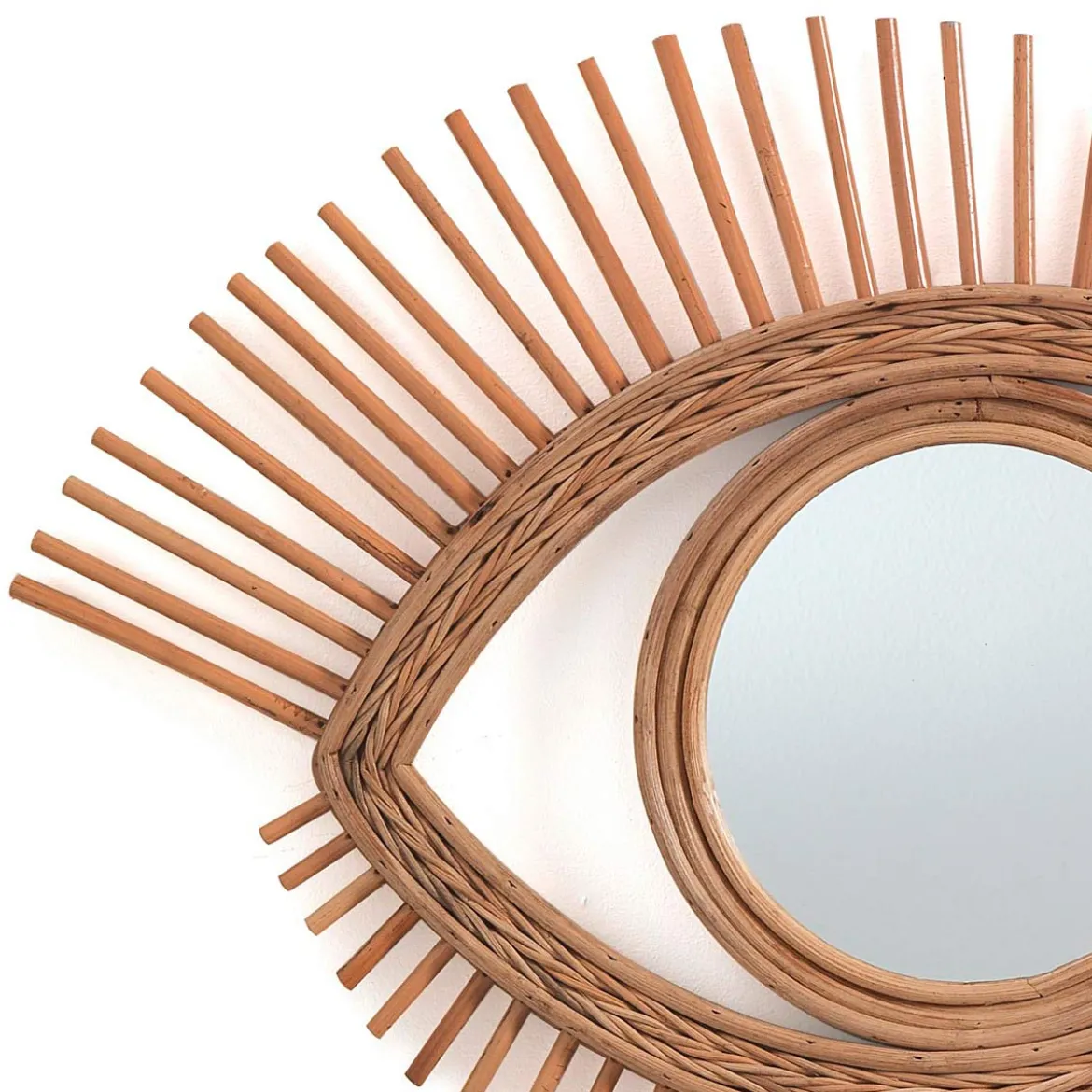 Moti specchio da parete occhio in rattan colore naturale 70x45 cm