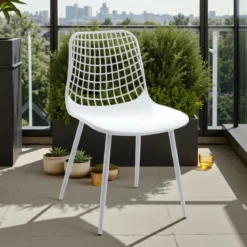 Nairobi white sedia da interno esterno in polipropilene e acciaio bianca opaco 46x55xh80 cm