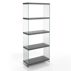 Nancy 75 cement libreria 5 in vetro trasparente e finitura cemento 70x29.5xh170 cm