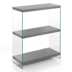 Nancy cement libreria 3 ripiani in vetro trasparente e finitura cemento 70x29.5xh90 cm